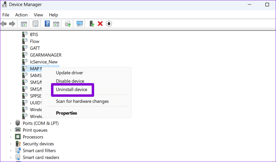 Uninstall Driver Using Device Manager