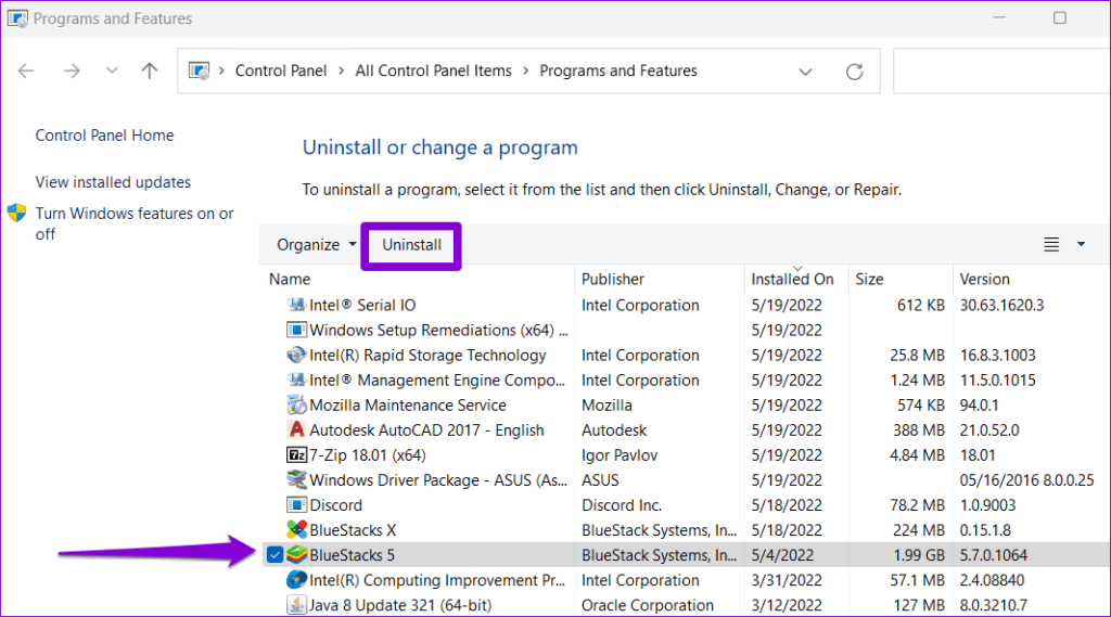 Uninstall Program on Windows