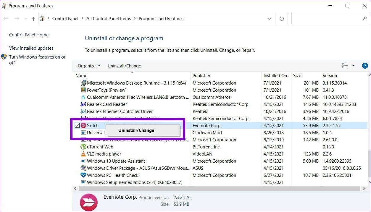 Uninstall Programs with Control Panel