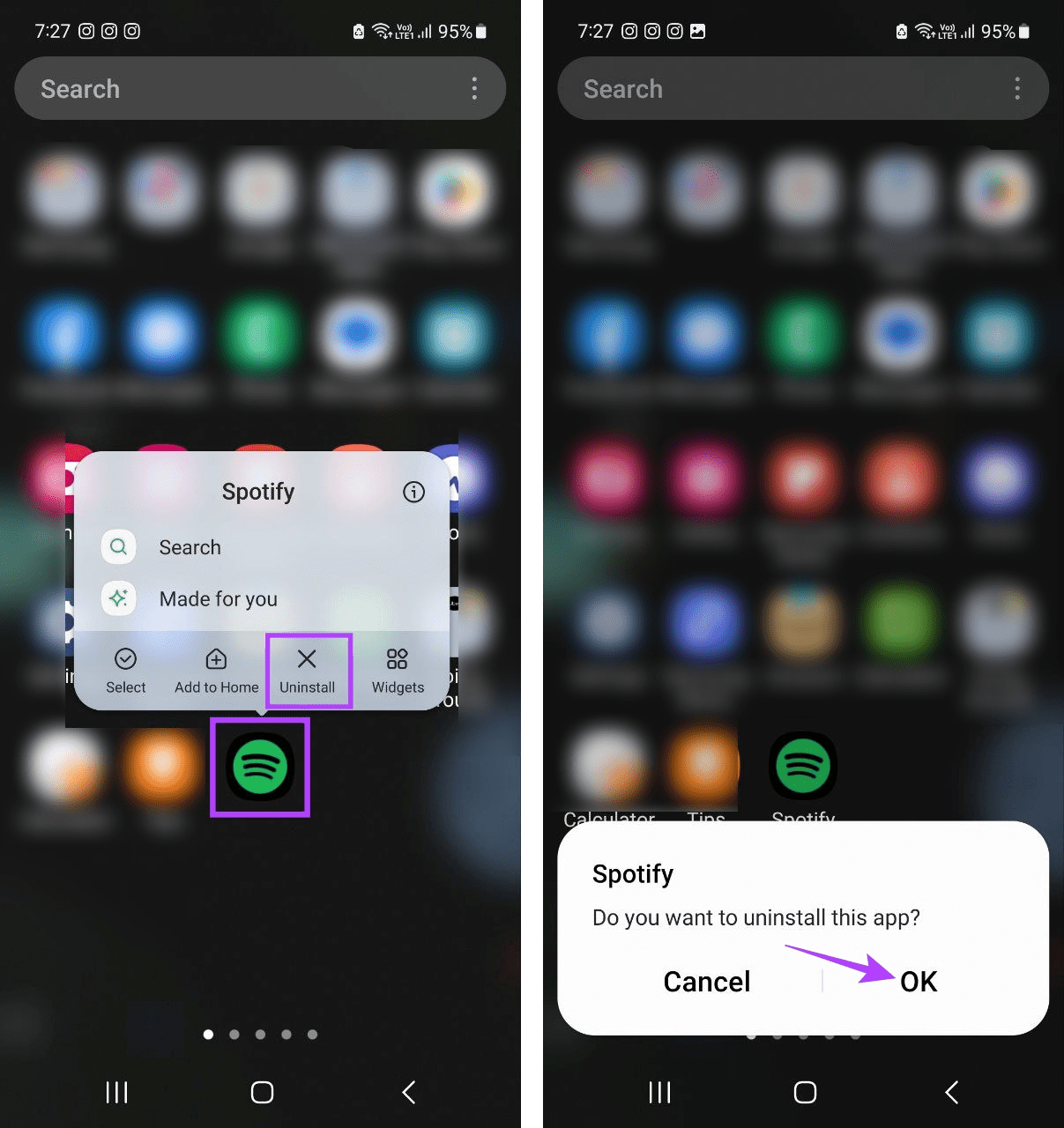 Uninstall Spotify on Android 