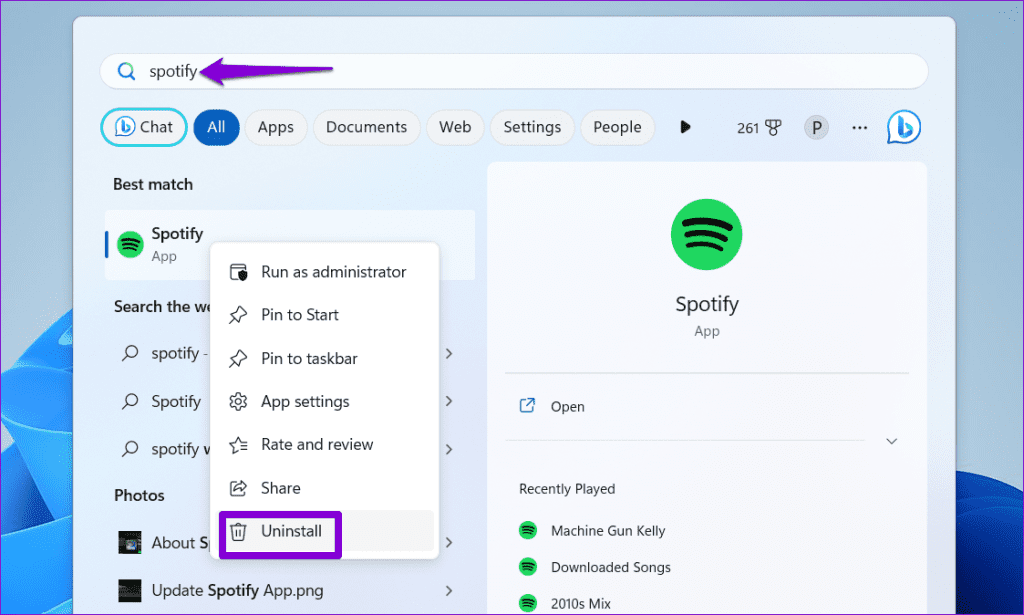 Uninstall Spotify on Windows