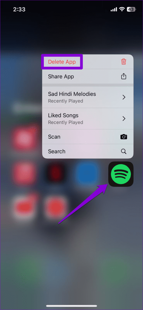 Uninstall Spotify on iPhone