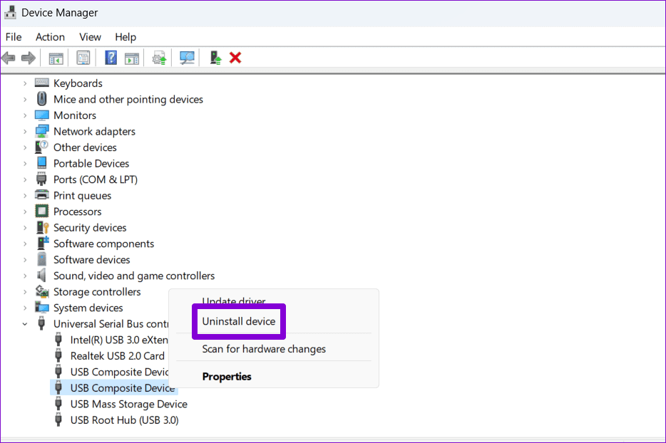 Uninstall USB Driver on Windows