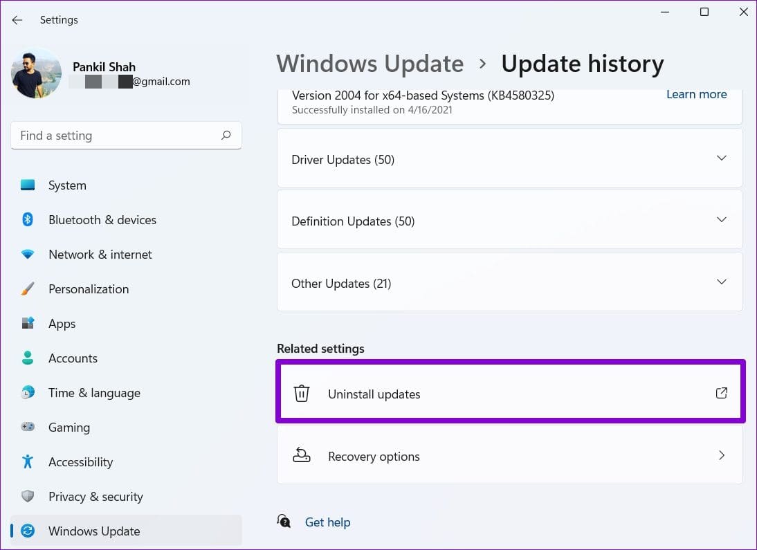 Uninstall Windows Updates