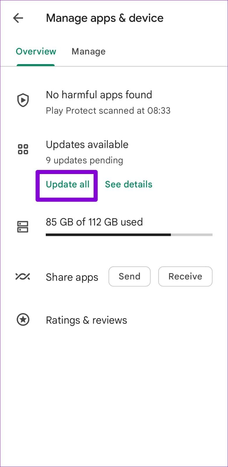 Update All Apps via Play Store