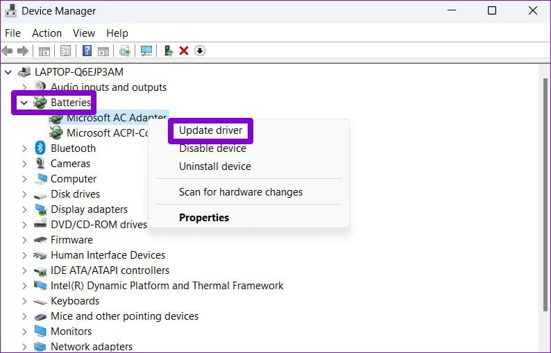Update Battery Driver on Windows