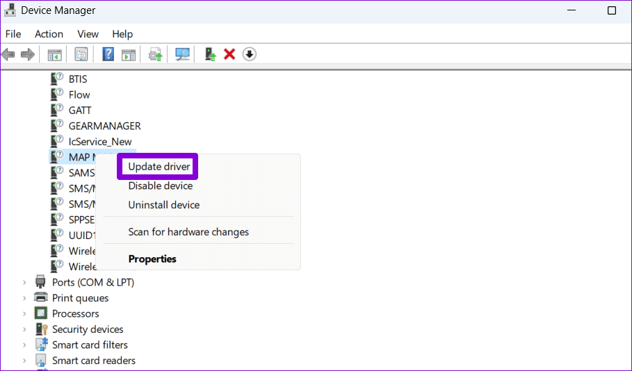Update Driver Using Device Manager