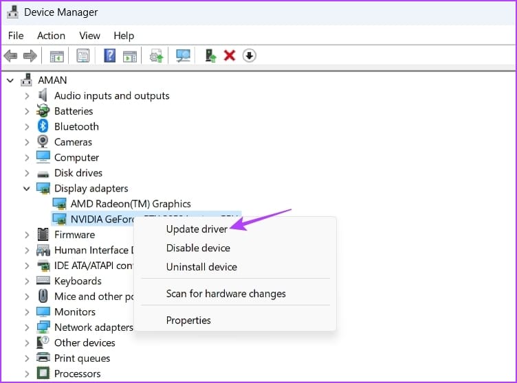 _Update driver option in the device manager