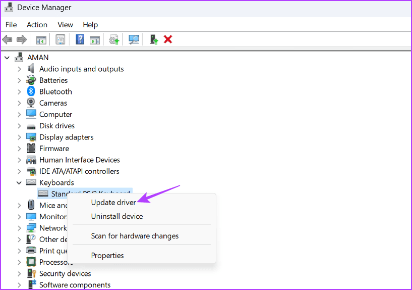 Update driver option in Device Manager