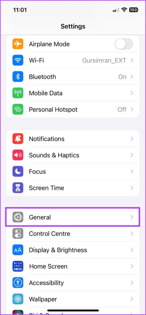 Go to Settings and then General