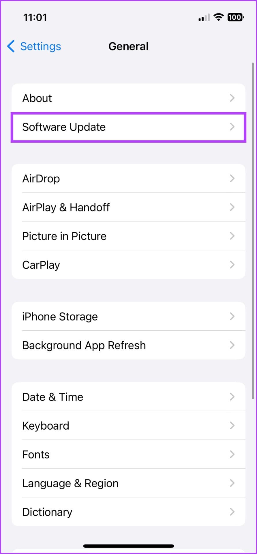 Tap Software Update to check if an update is available