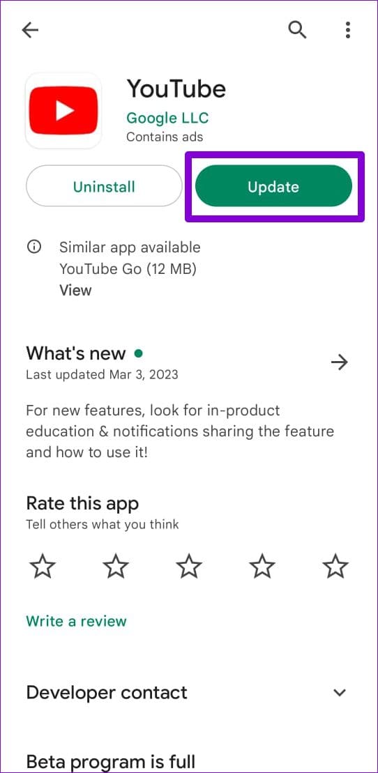 Update the YouTube App on Android