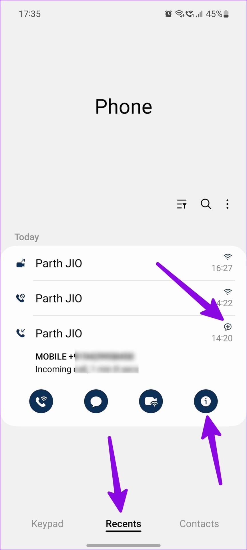 bixby text call history