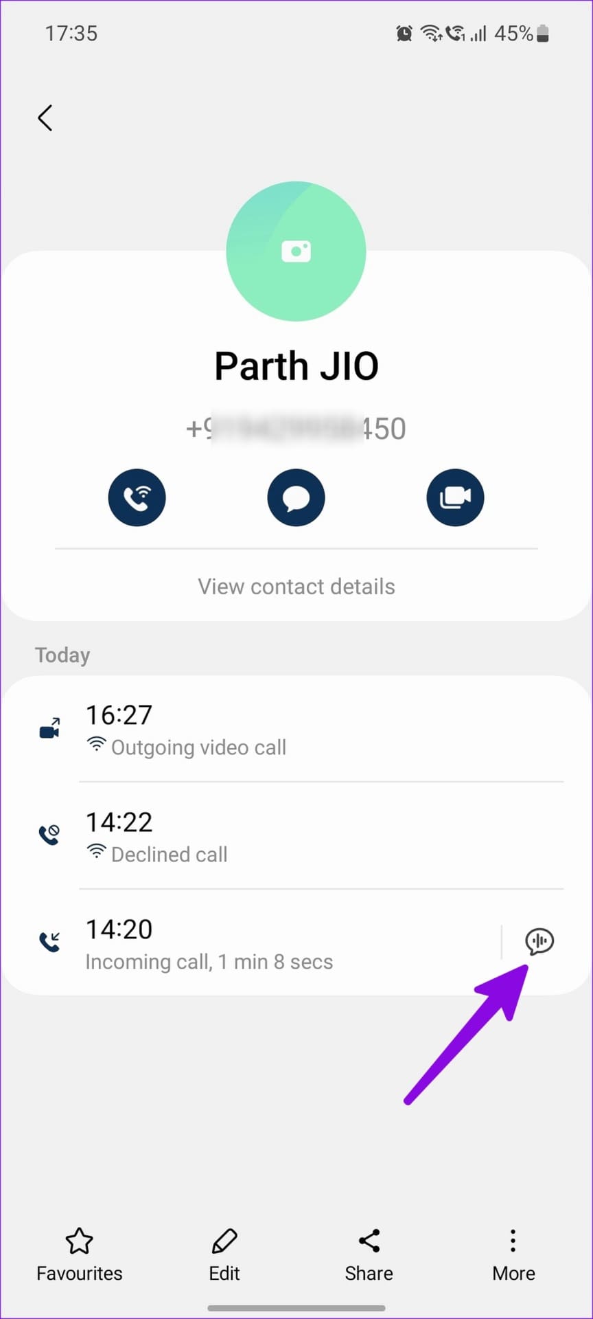 bixby text call chat history