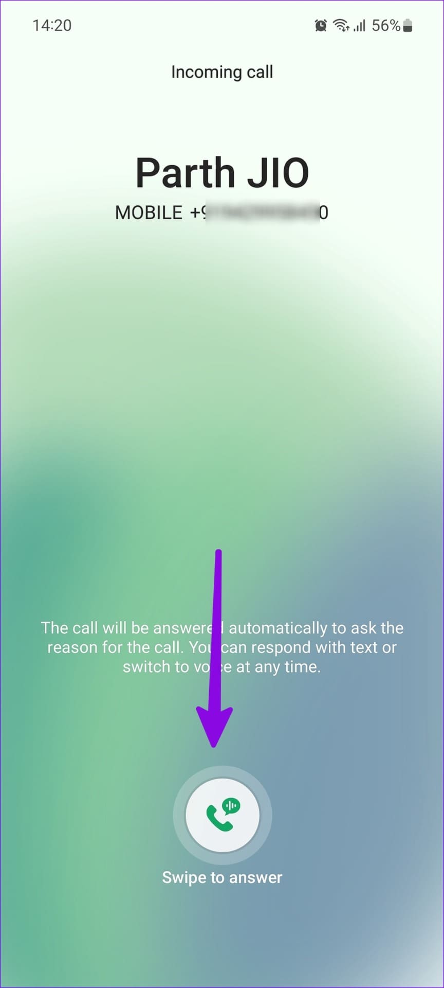 Swipe up call with bixby text call