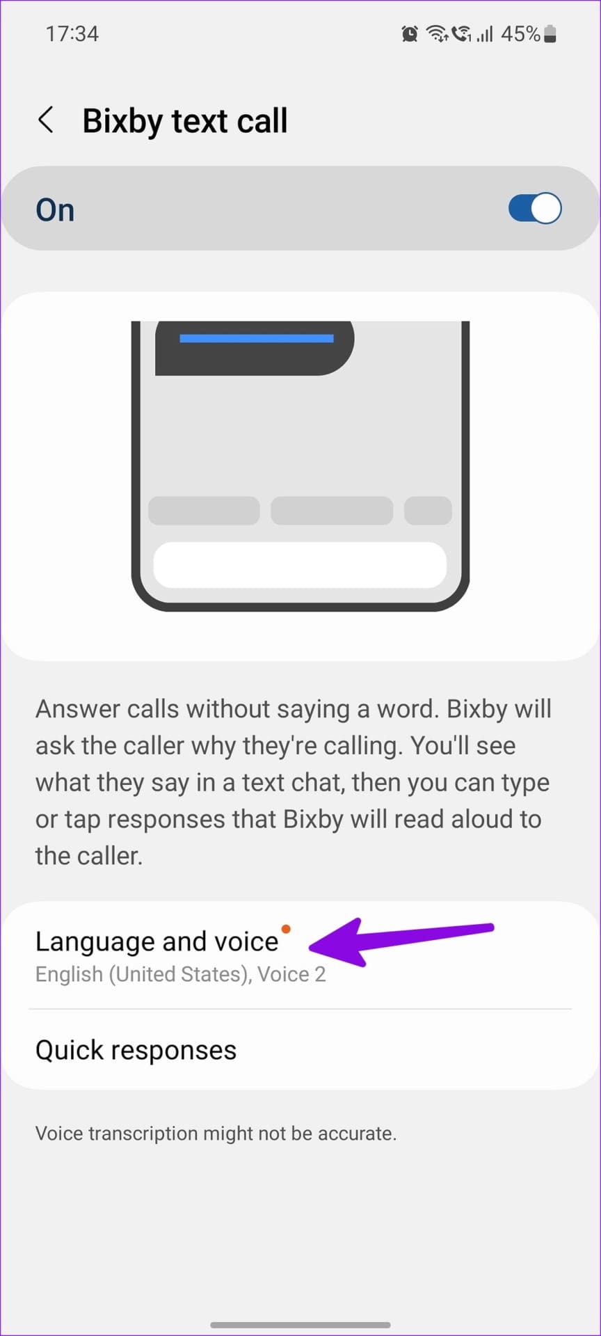 language for bixby text call