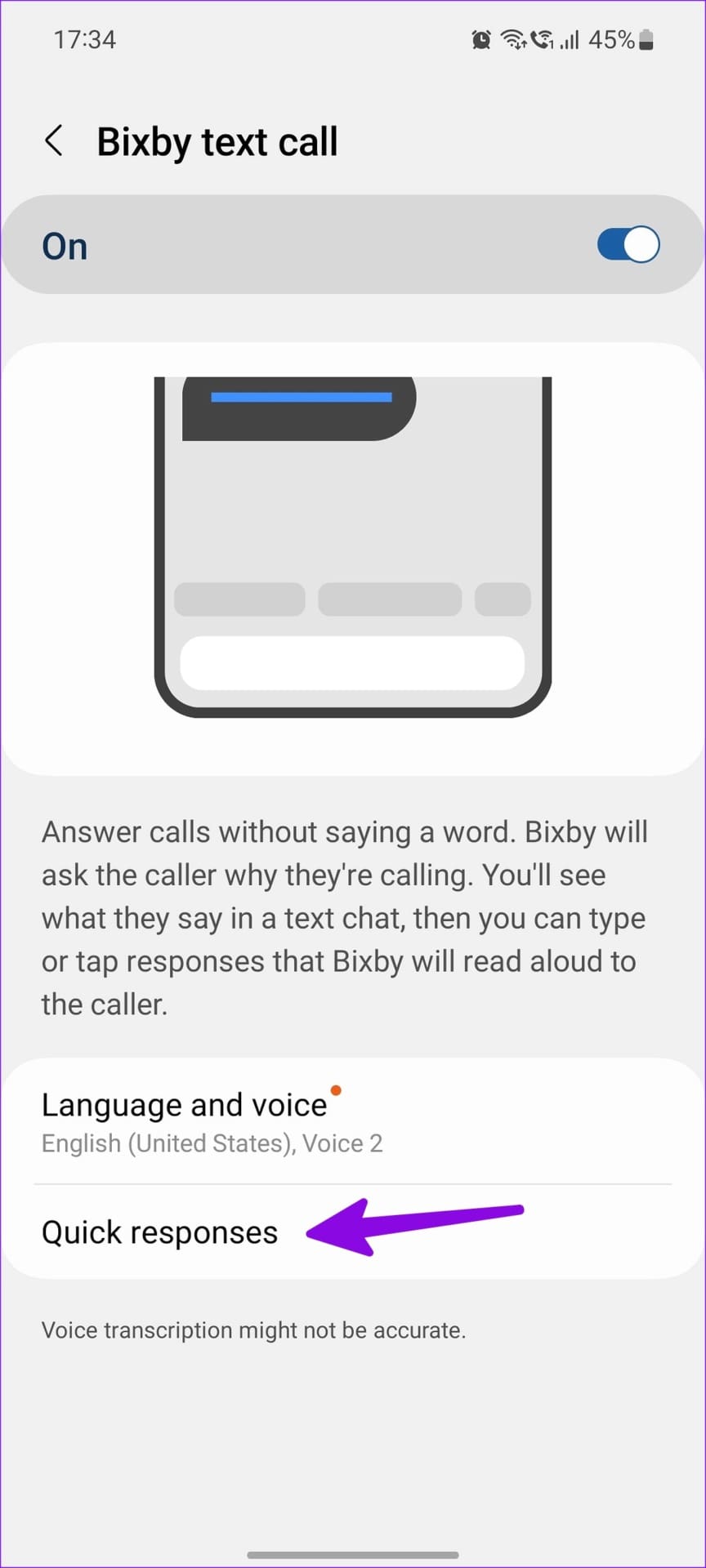 quick responses bixby text call