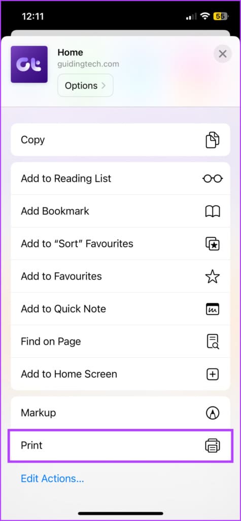 Tap Share and then Print