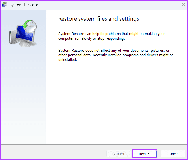 system restore window