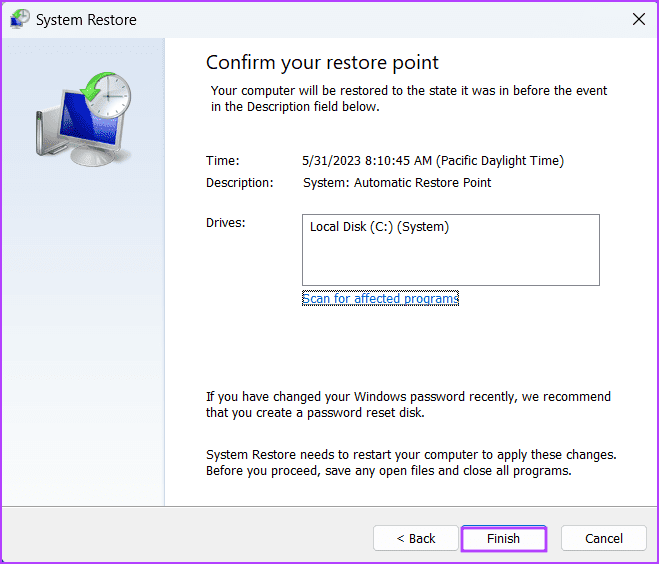 applying system restore