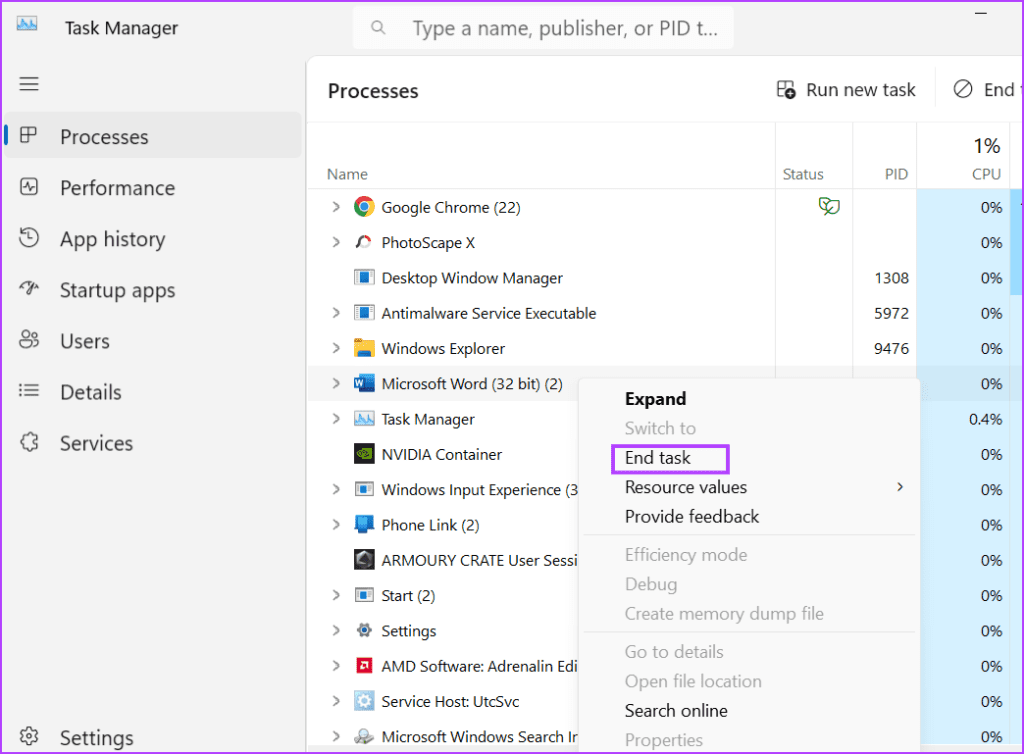 Use Task Manager to Close the App