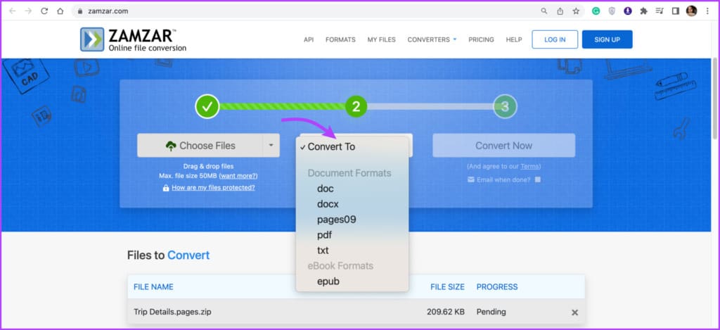 Click Convert To and select the format