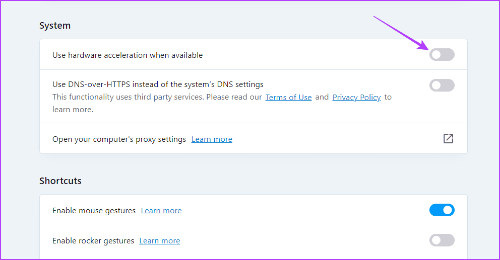 Use hardware acceleration when available option of Opera