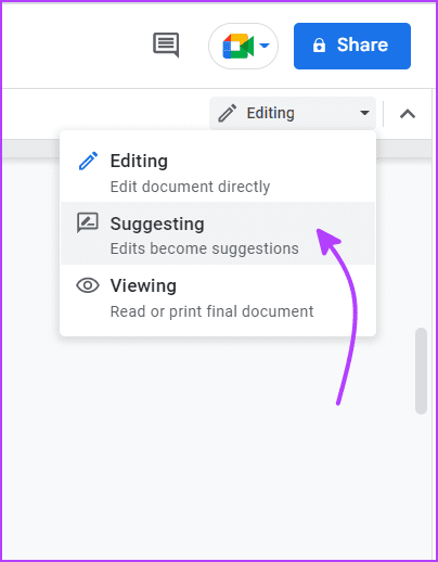 Suggestion mode in Google Docs