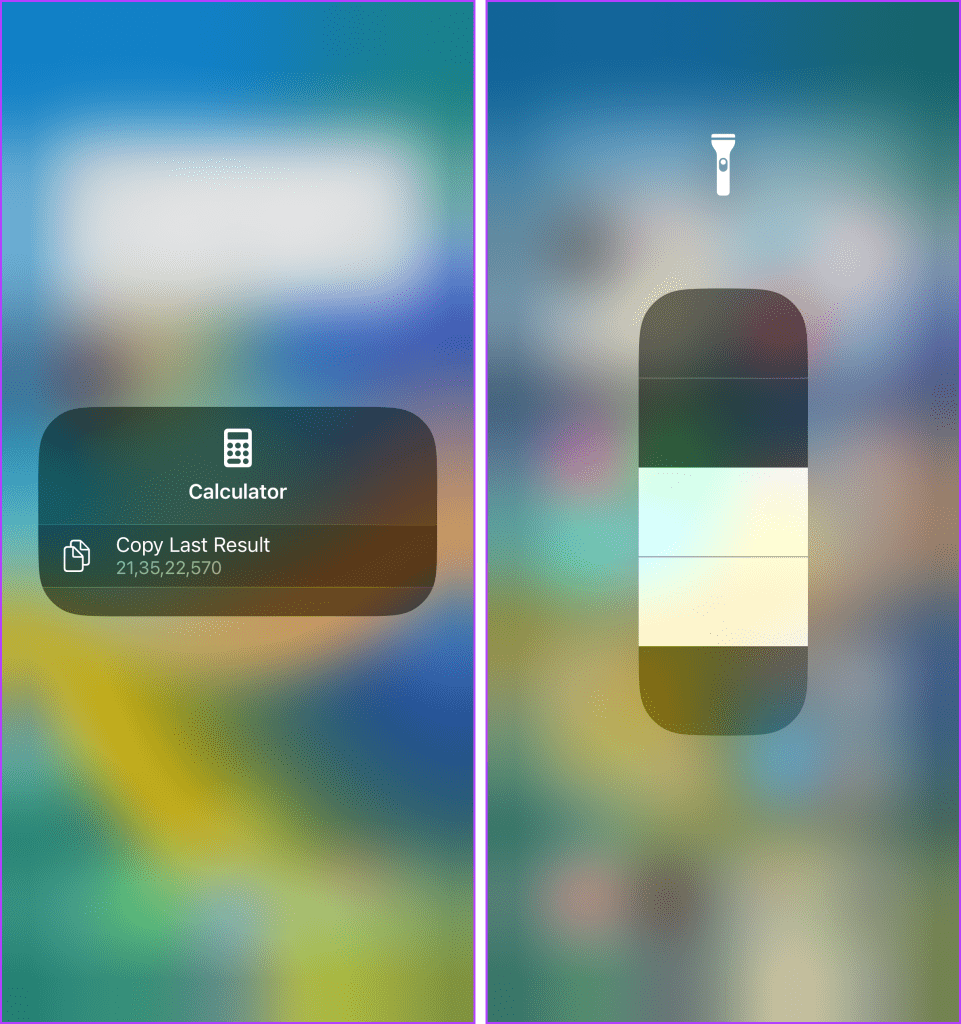 Options for Calculator and Flashlight