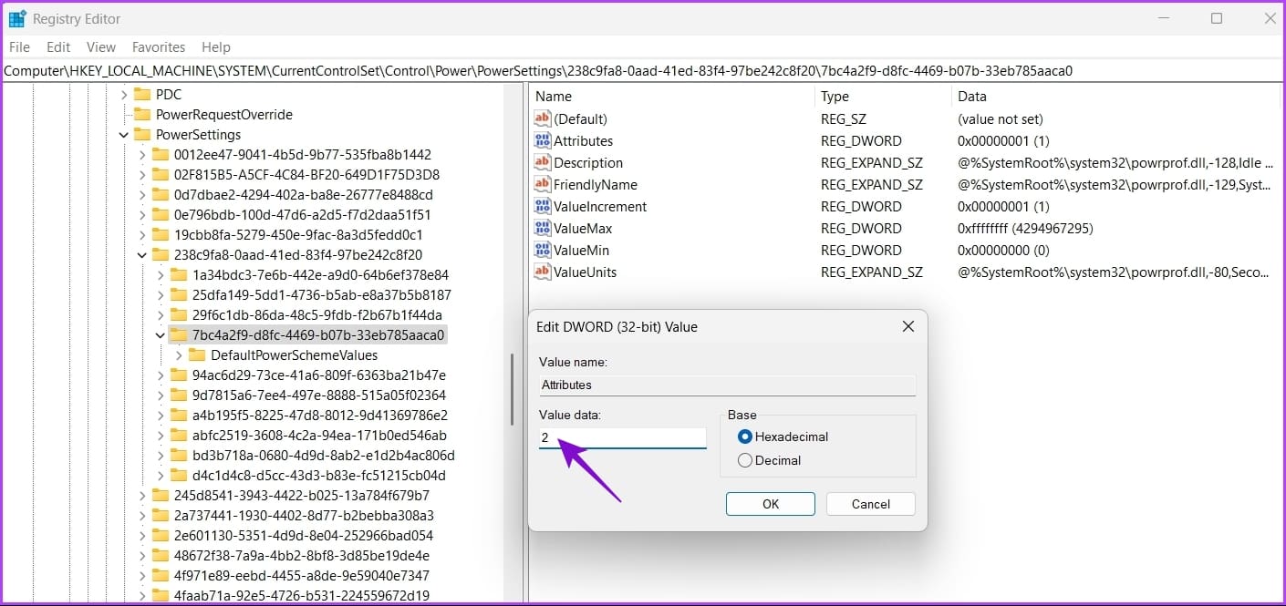 _Value data section of the Registry Editor