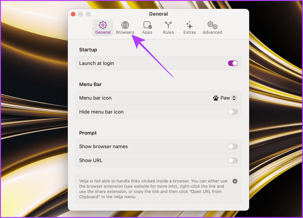Velja Browser Picker Settings
