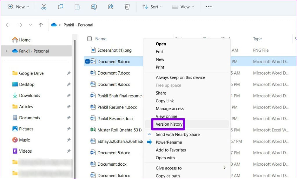 Version History of Word Document