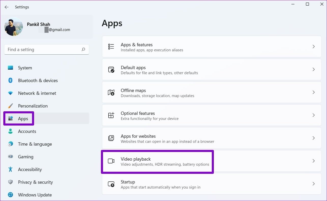 Video Playback Settings on Windows