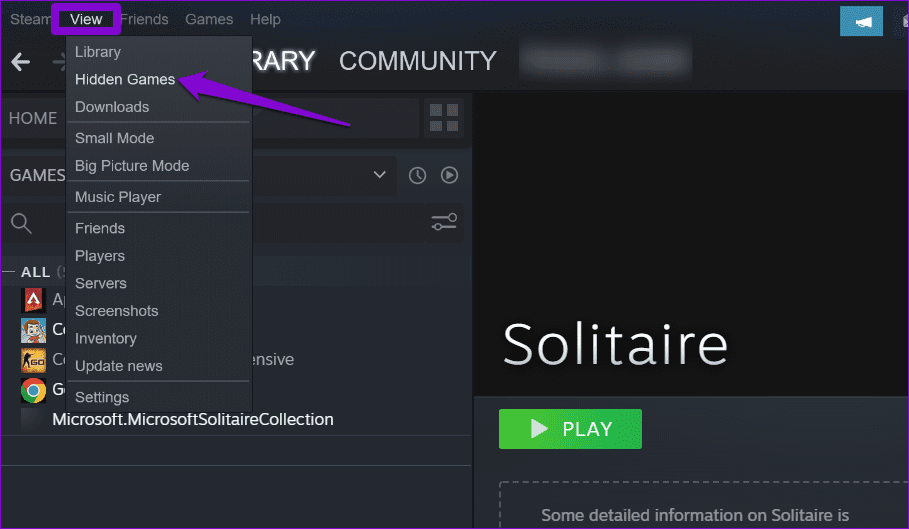 View Hidden Games in Steam
