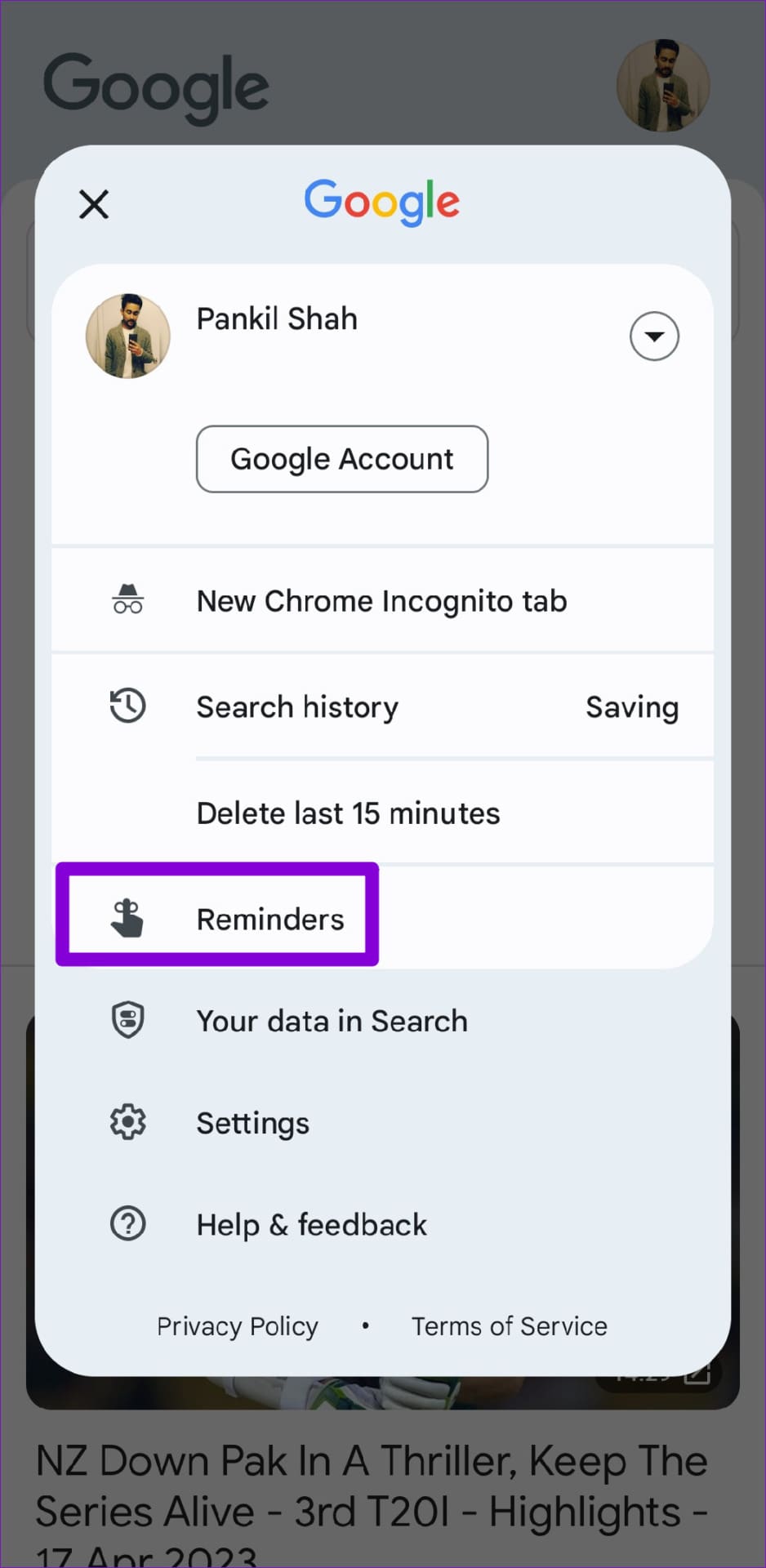 View Reminders in Google App
