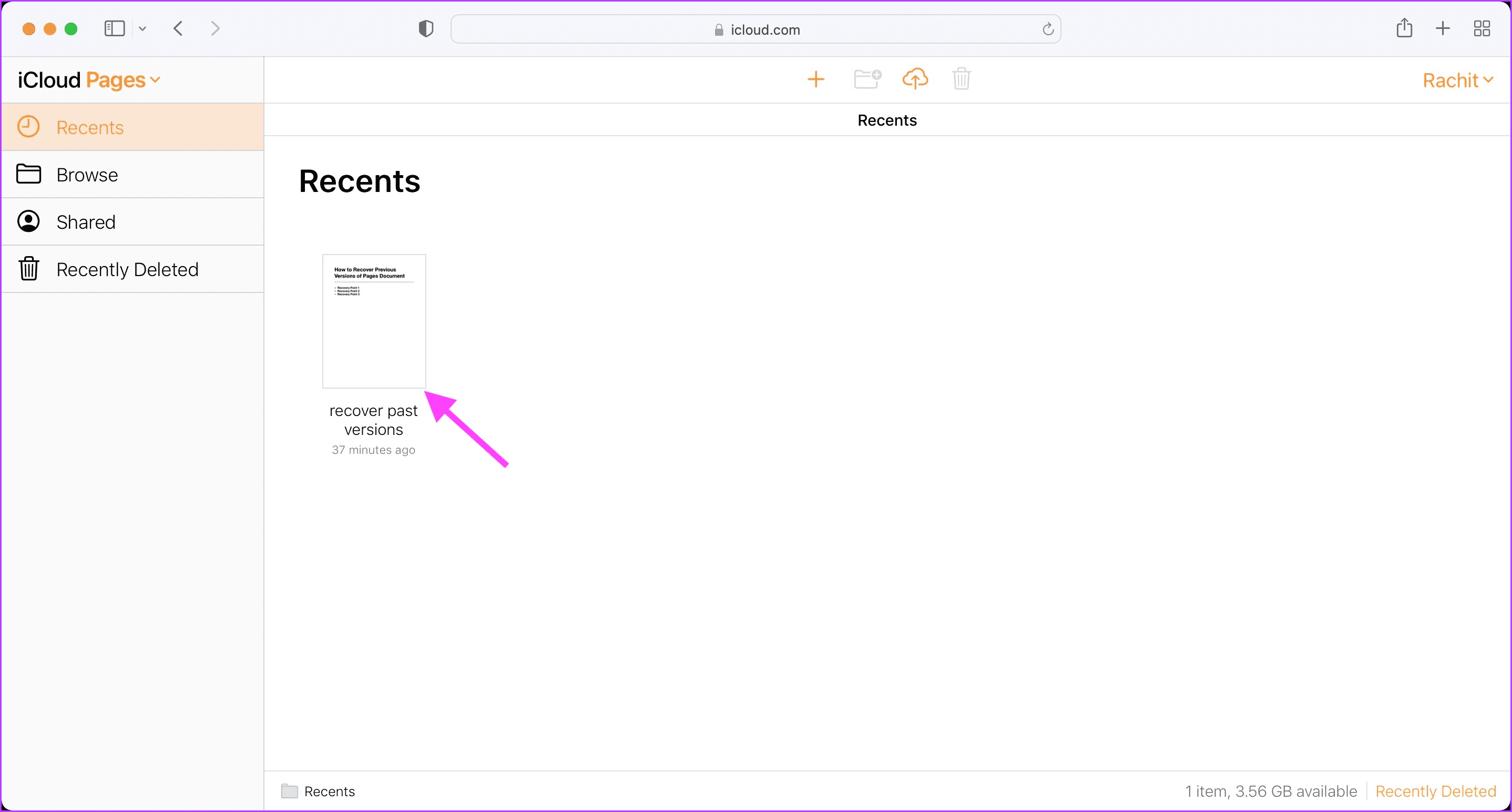View and Restore Previous Versions of Pages Document in iCloud 3