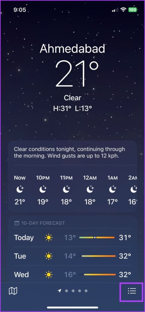 Tap the hamburger icon to add a favorite location