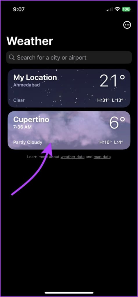 Tap the location to view the weather map