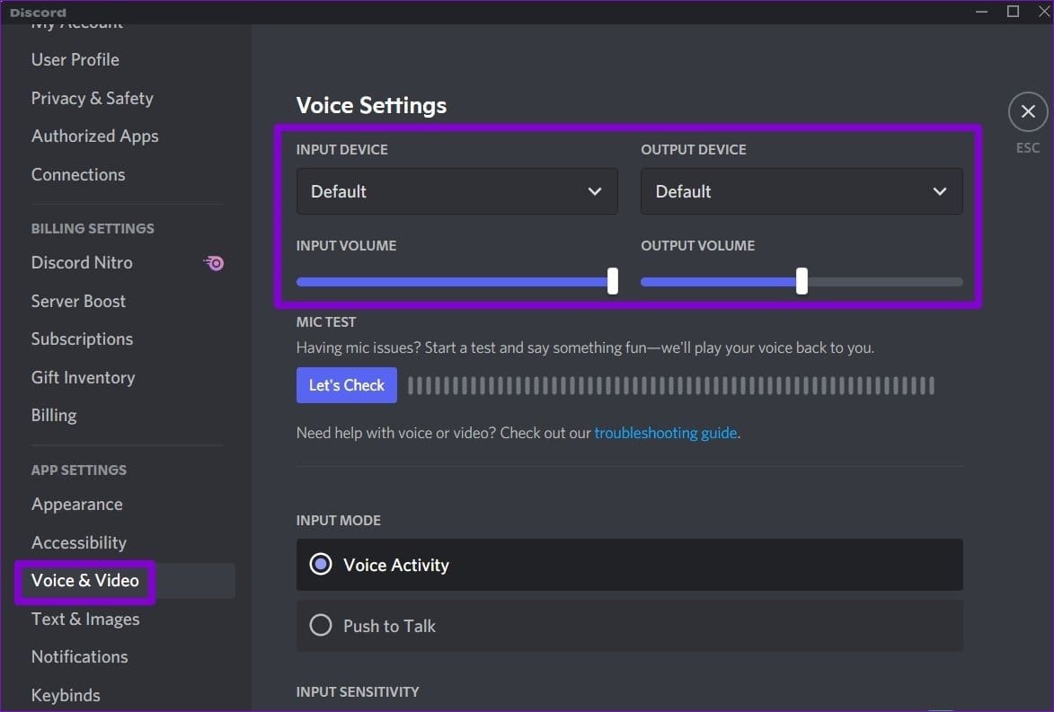 Voice Settings on Discord