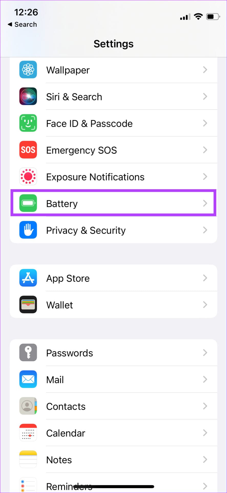 battery settings