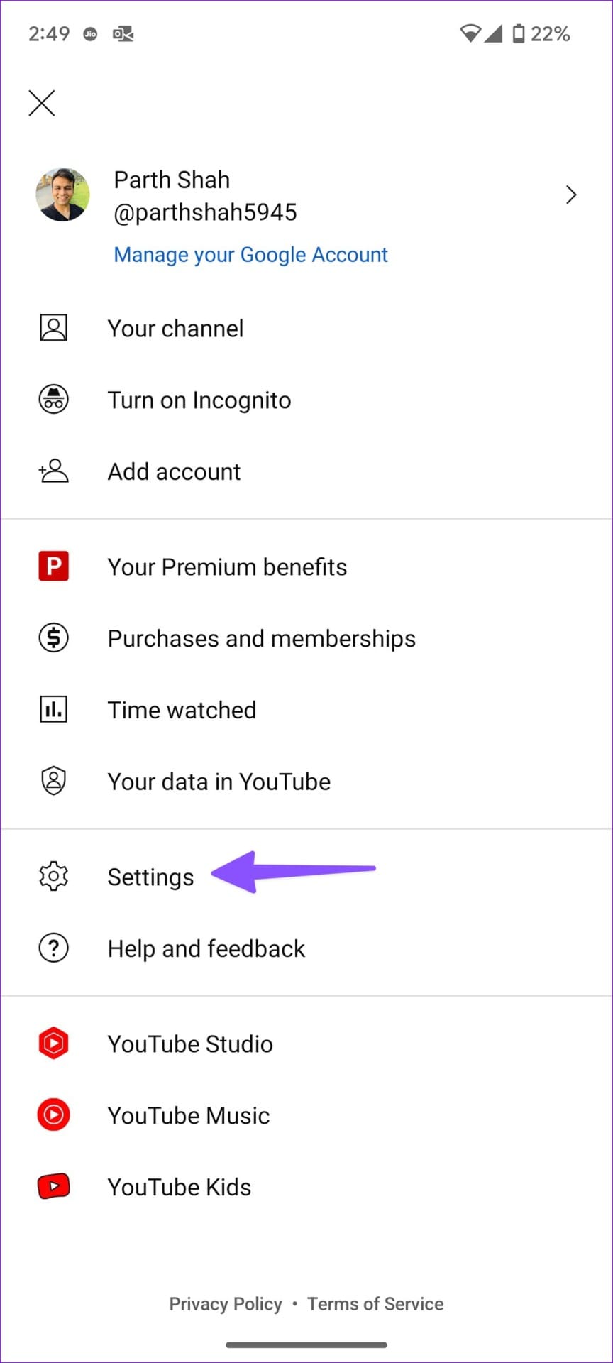 open youtube settings