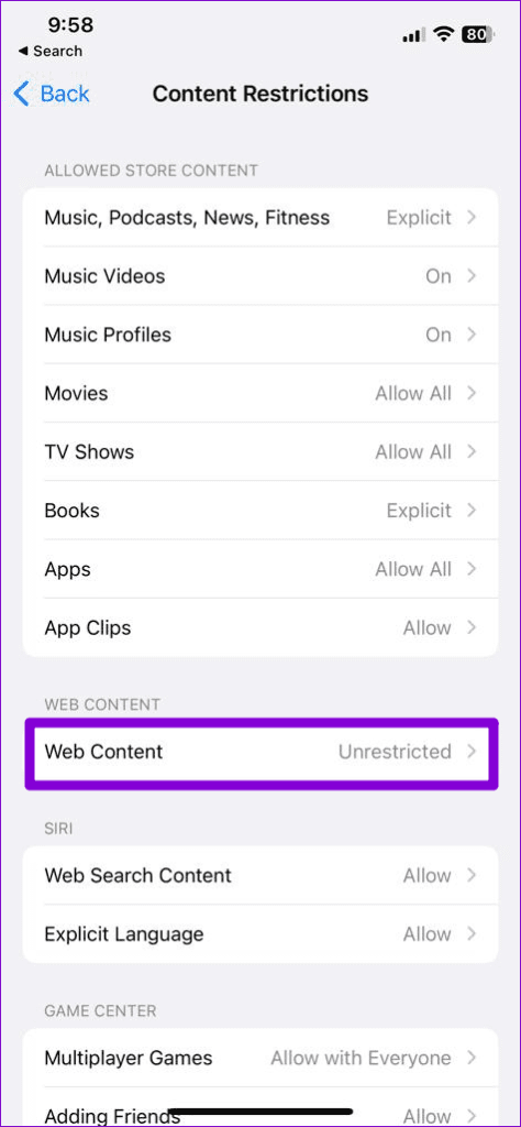 Web Content on iPhone
