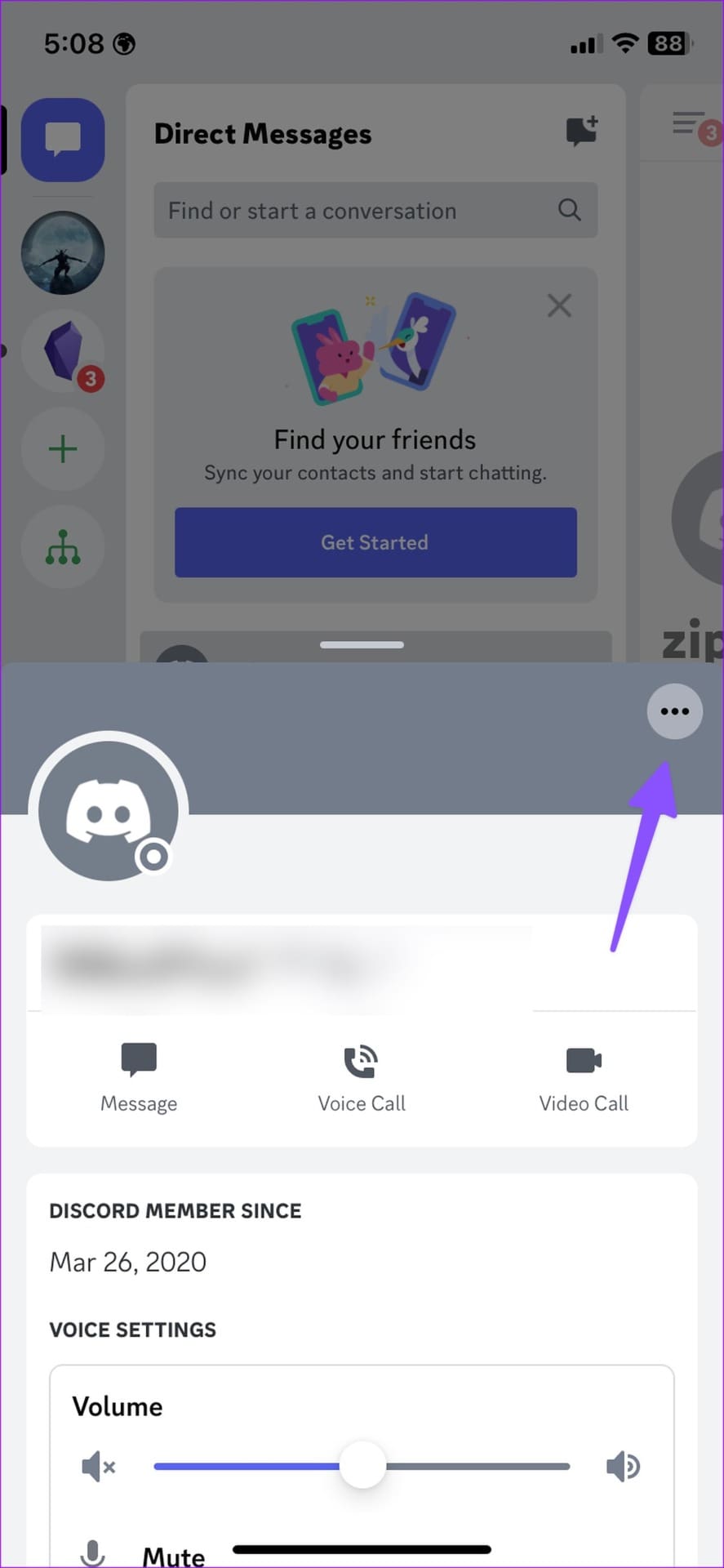 open profile on Discord