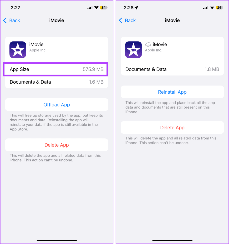 Offloading app only remove the app and not its data