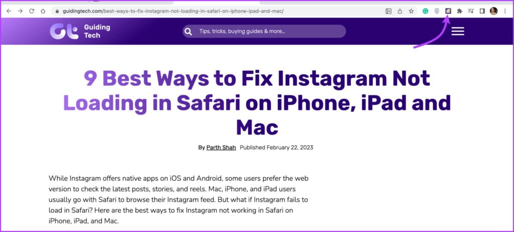 Tap the Extension icon to enable reader mode