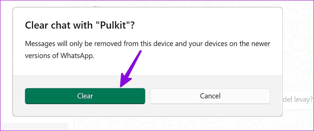 confirm clear chat on whatsapp