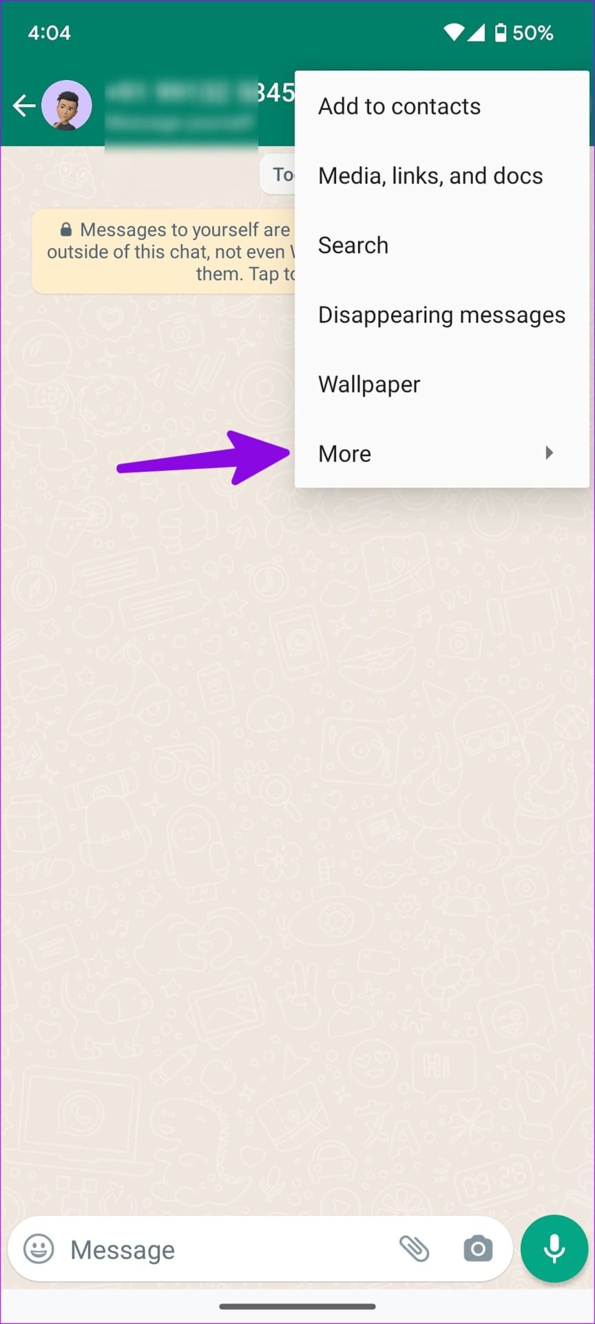open more menu in whatsapp