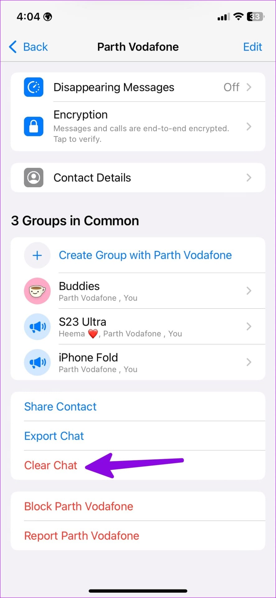 clear chat on whatsapp iPhone