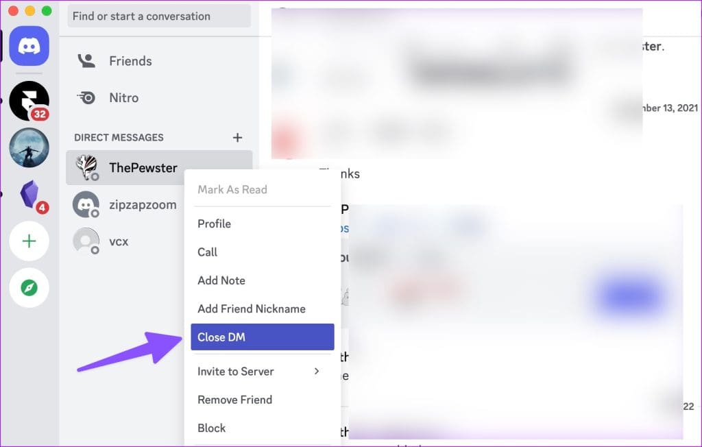 Close DM on Discord
