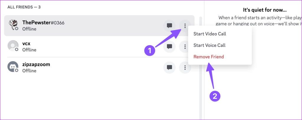 Remove a friend on Discord